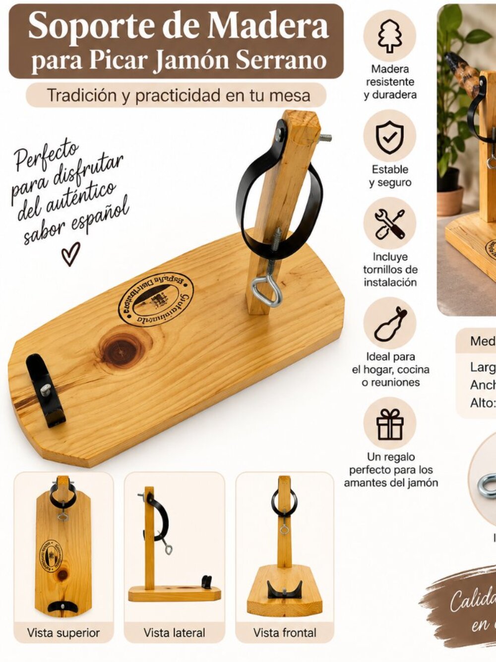 Soporte de madera para picar jamΓ³n serrano β con sistema de sujeciΓ³n